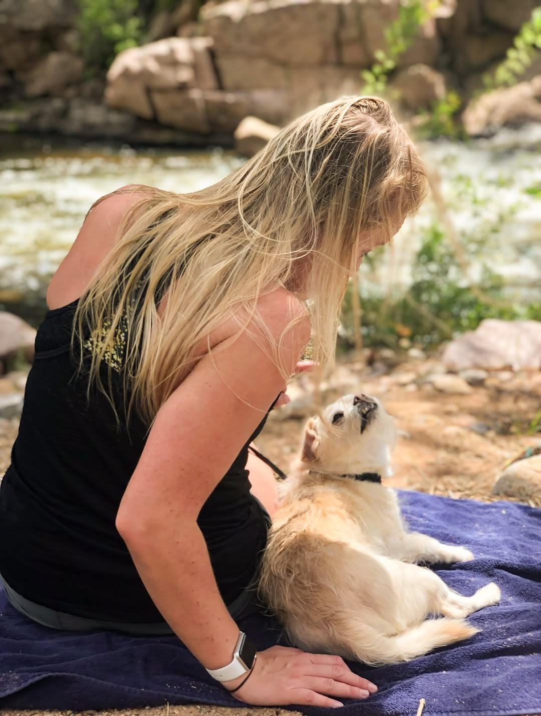 Outdoor lifestyle moment with Kara's pets